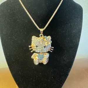 Betsy Johnson Rose tone crystal chunky Hello Kitty pendant necklace